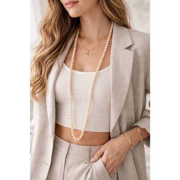 Unbranded Jewelry - Vintage Hand Knotted Cultured Pearl Necklace Champagne Pearls Barrel Clasp